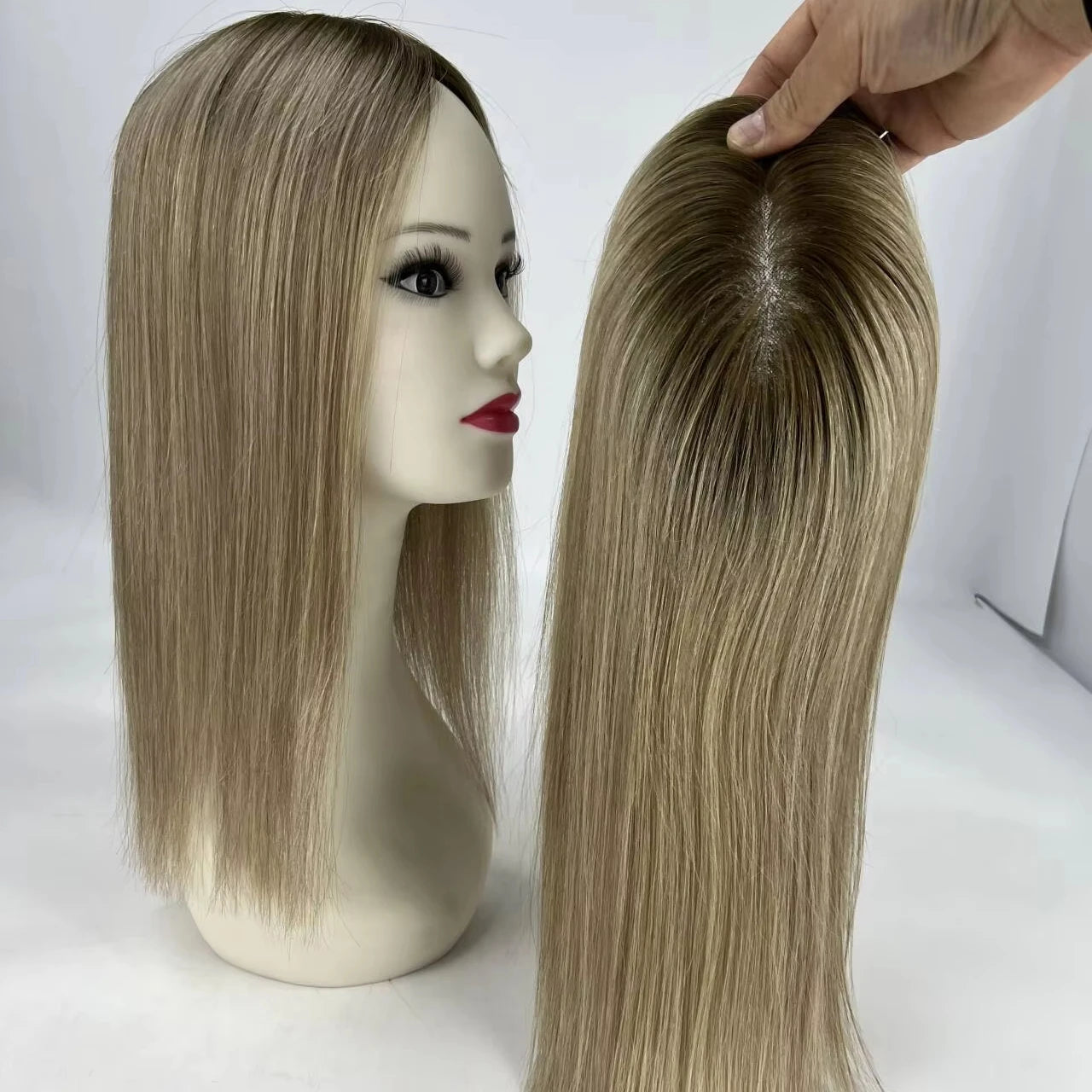 Ready to Ship Wholesale Russian Virgin Human Hair 5*5 Mono Base Topper for White Women