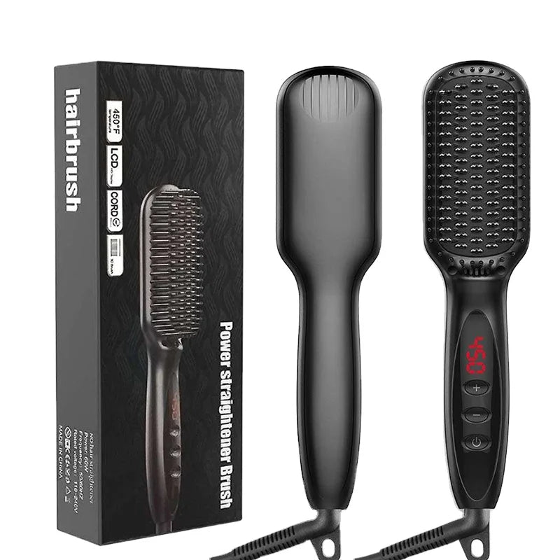 Hot Selling 2-in-1 Electric Ceramic Straightener Brush Portable Rotating Hair Comb with Plastic Handle