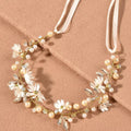 New Korean Women Artificial Flower Pearl Crystal Bride Headband Hairband Wedding Garland Bridal Veil Accessories