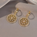 Fashionable New 18k Gold-plated Diamond Inlaid Flower Brass Earrings Retro Personality Light Luxury Simple Jewelry Accessories
