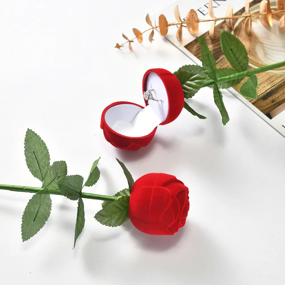 Wedding Couple Gift Simulation Flower Leaves with Branches Rose pink Purple Red Earrings Jewelry Box