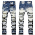 Cotton Bomb Embroidered Leather Label Ripped Print Fashion Men's European Jeans