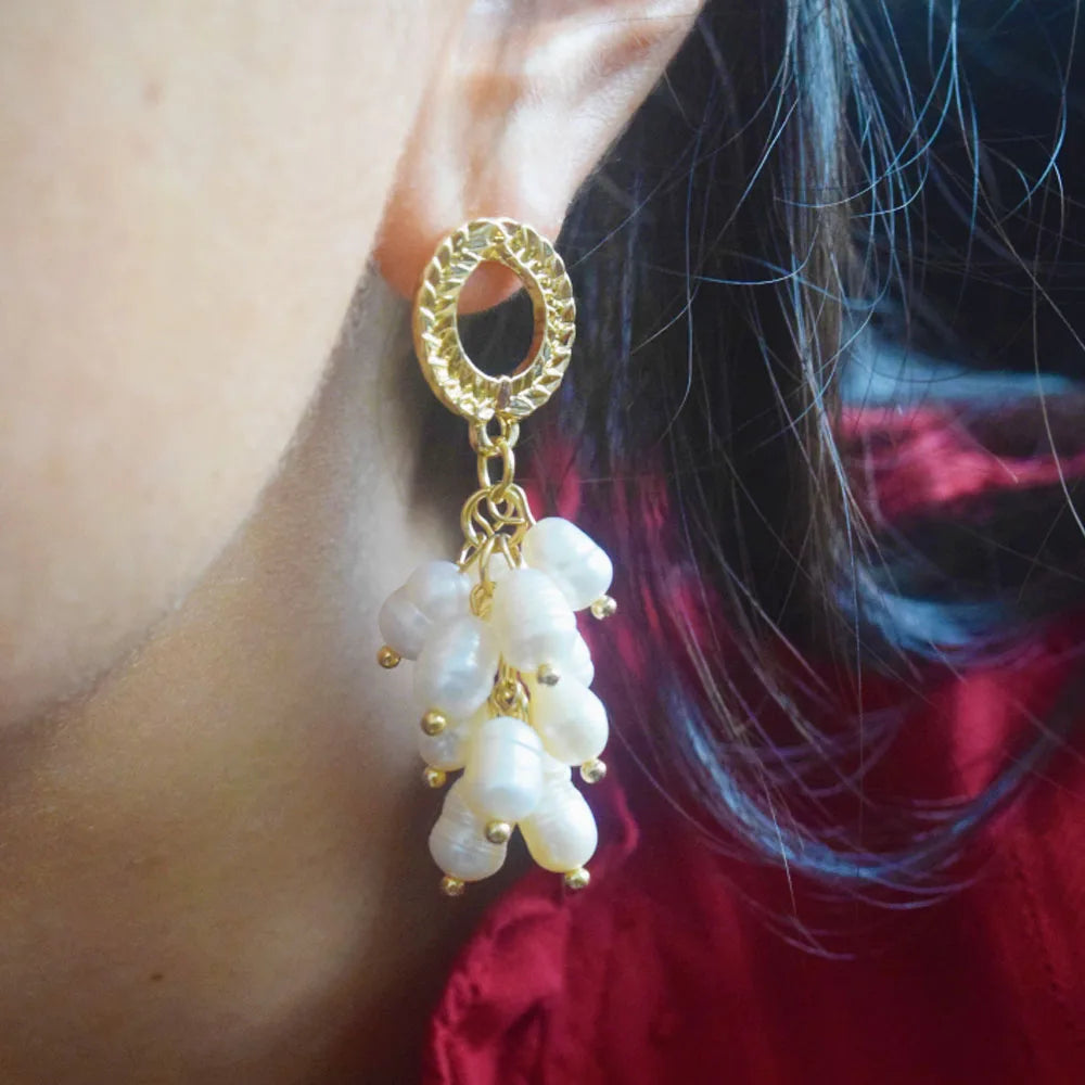 Handmade 925 Silver Pin Natural Pearl Pendant Earrings Real Beads Gold Plated Bohemian Style Anniversary Jewelry Men's