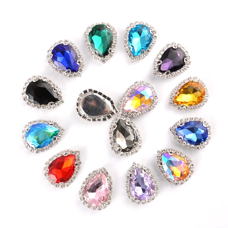 Jingcan New Tear Drop Claw Rhinestone Crystal Stones Sew on Rhinestone with Claw for Decoration