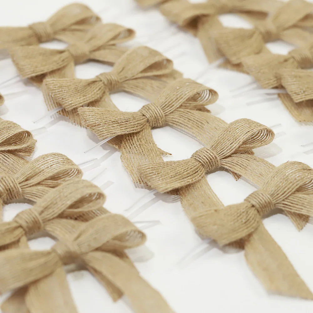 Factory Customized Handmade Floral Satin Jute Bows Pre-Tied Burlap Wreath Bows for Christmas and Festival Holidays