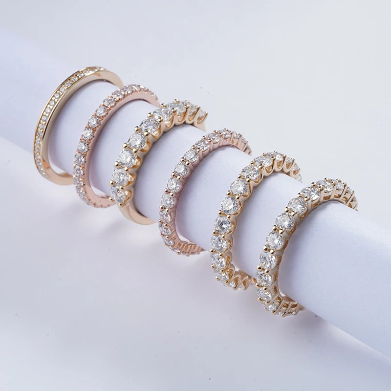 Starsgem Fine Jewelry Collection Eternity Band 14K Solid Gold Round Shape Diamond and Moissanite Tennis Wedding Ring