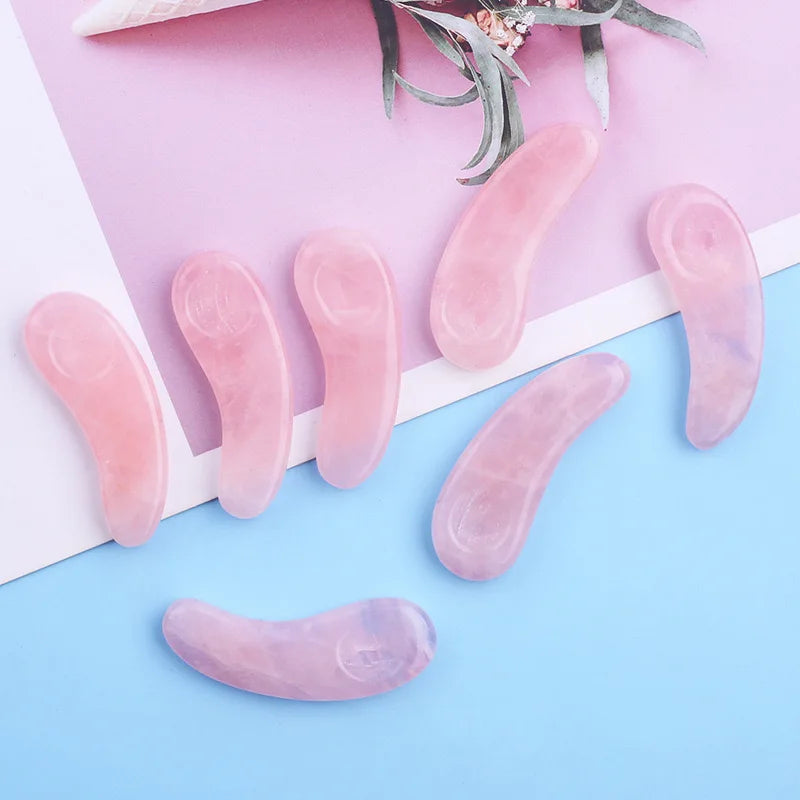 Natural Rose Quartz Crystal Eye Cream Spoon Crescent Crystal Makeup Scoop Spoons