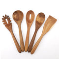 5-Piece Bamboo Wooden Non-Stick Utensils Set Spatula Ladle Turner Pasta Server for Cooking