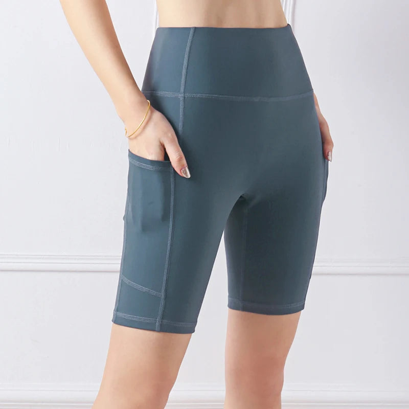 Custom LOGO Biker Shorts Women 6" Workout Shorts Women With Pockets High Waisted Yoga Running Gym Spandex Compression Shorts