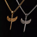 Retro Angel Wings Sword Pendant Necklace Stainless Steel Knife Sward Shaped Pendant Religious Cross Necklace for Unisex
