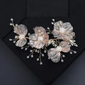 SLBRIDAL Handmade Crystal Rhinestones Pearls Copper Flower Wedding Hair Accessories Hair Vine Bridal Headband Women Jewelry