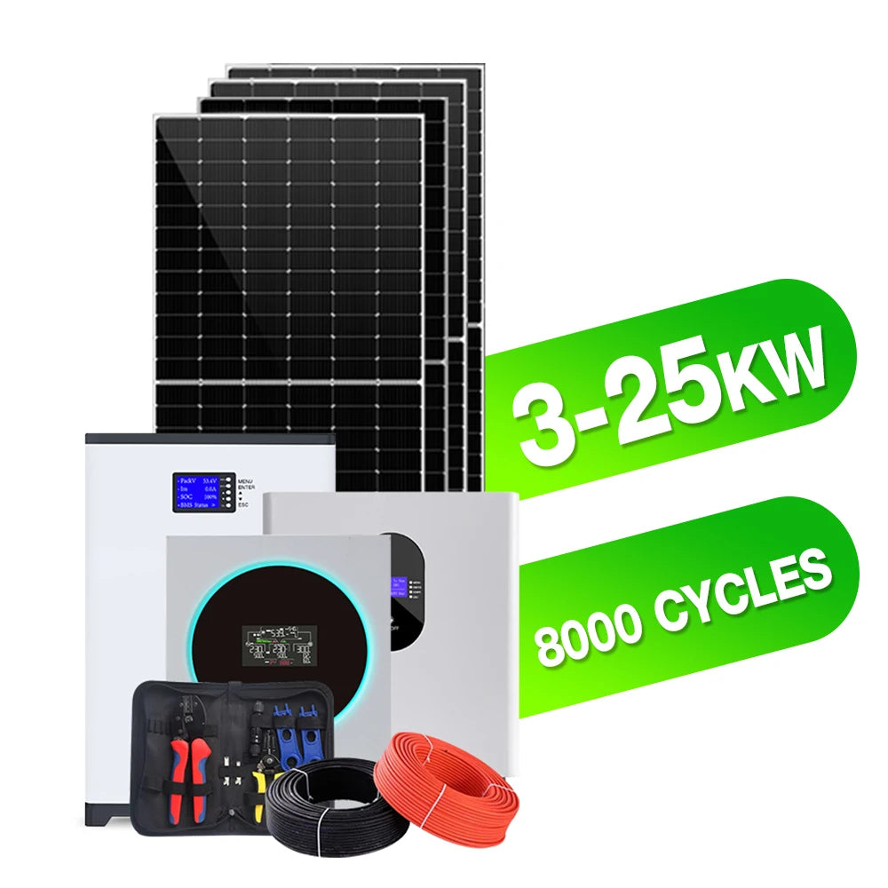 Off Grid Solar Energy System 5KW 10KW 25KW Hybrid Power Energy Storage Solar System Home Solar Panel Complete Kit
