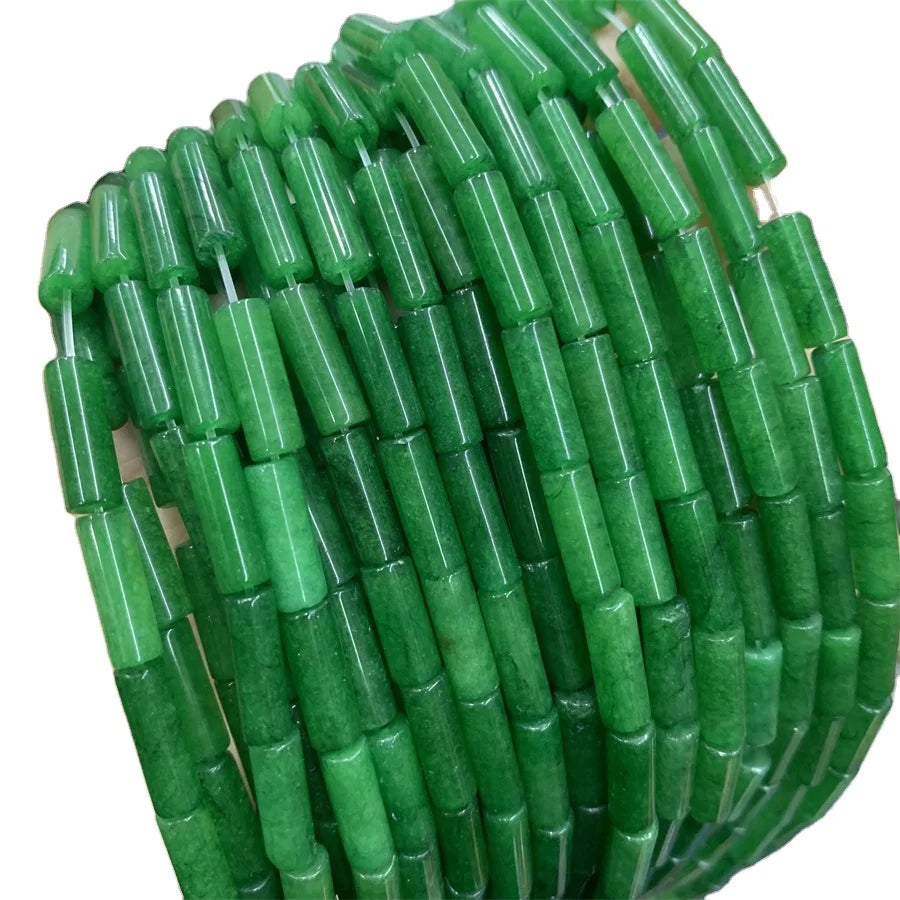 Wholesale 4 * 13mm Green Jade Stone Beads Long Tube Bead Tube Beads Cylindrical Beads for Jewelry Making