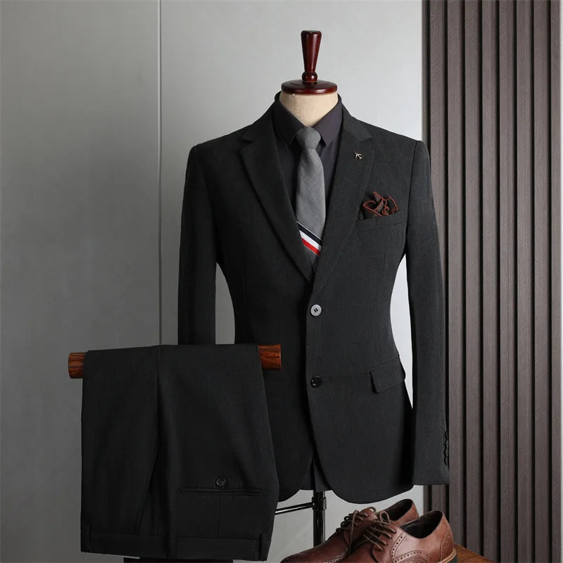 Men's Four 2 Suit Seasons Casual Business Dress Plus Size Slim-Fit Wedding Best Man Suit Single Breasted Closure  Feature