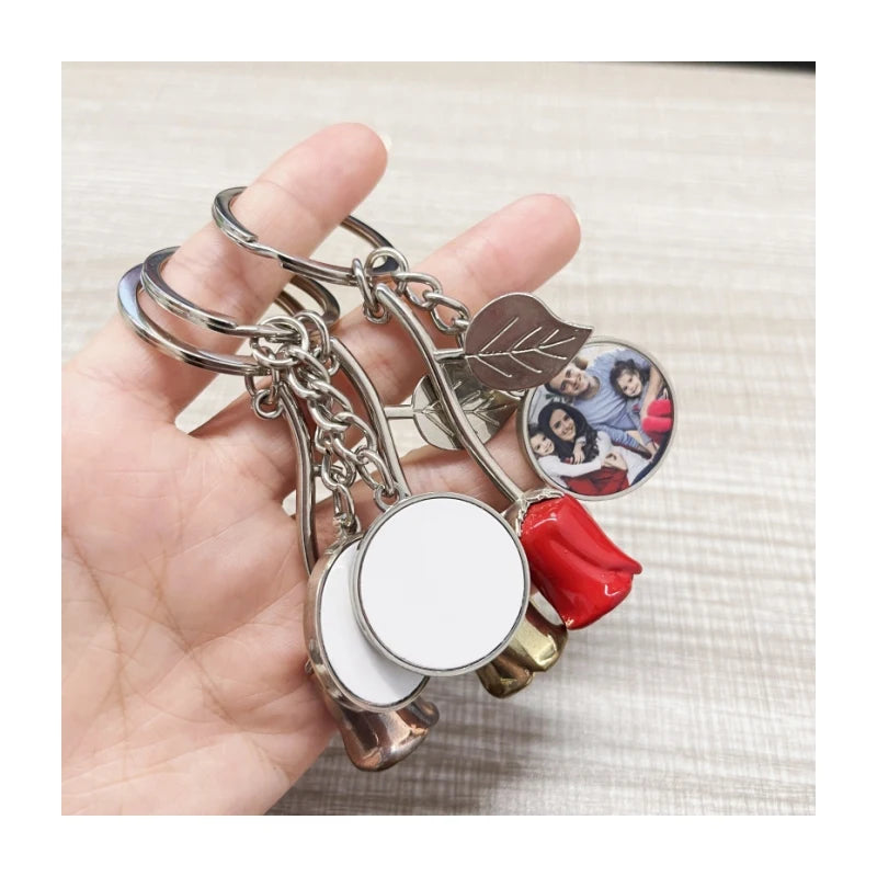 Custom Pendant Keychain Charm Sublimation Rose Metal Keychains for Mother's Day