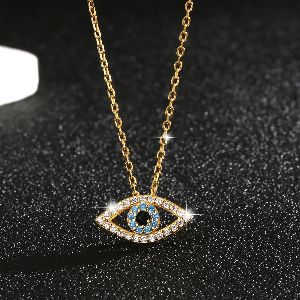Fashion Lucky Luxury S925 Sterling Silver White Blue Zircon Devil Eyes Pendant Necklace Gifts for Women