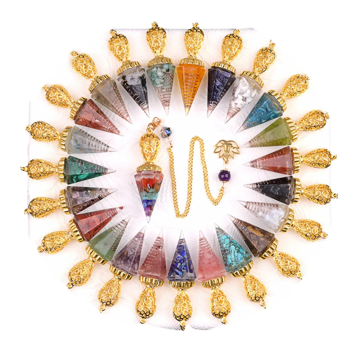Fashion Gold Crystal Stone Resin Spiritual Pendant Healing Meditation Divination Exquisite Pendulum Aquat Clock As Gift