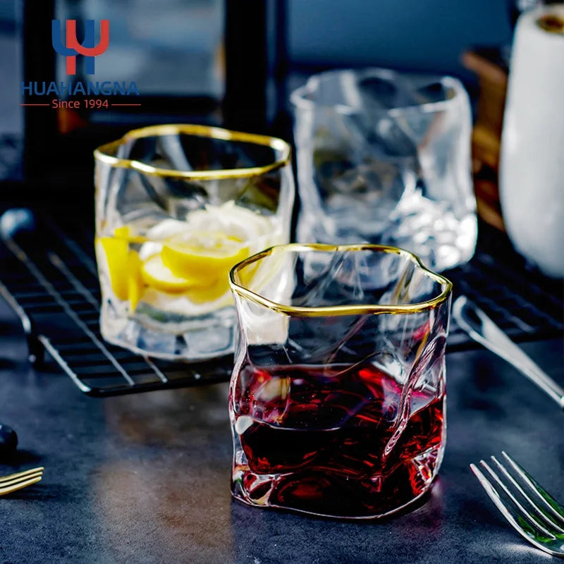 Custom Logo 275ml Japanese Creative Transparent Square Whisky Glass Handcrafted Lead-Free Crystal Burgundy Sake Whiskey