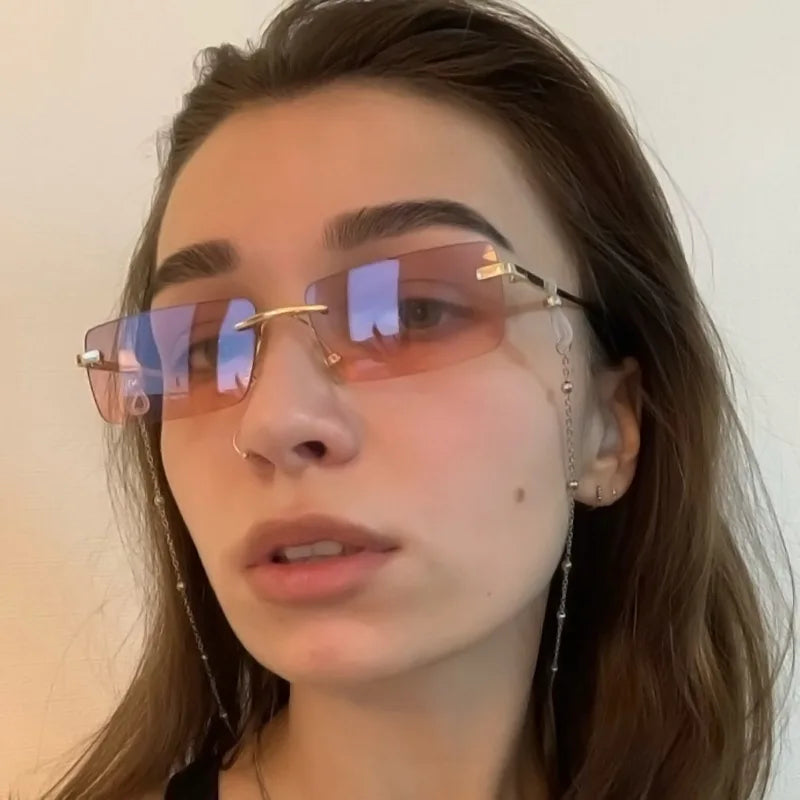 Summer UV400 Eyewear Newest Women Men Rimless Cycling Fashion Small Rectangle Sunglasses