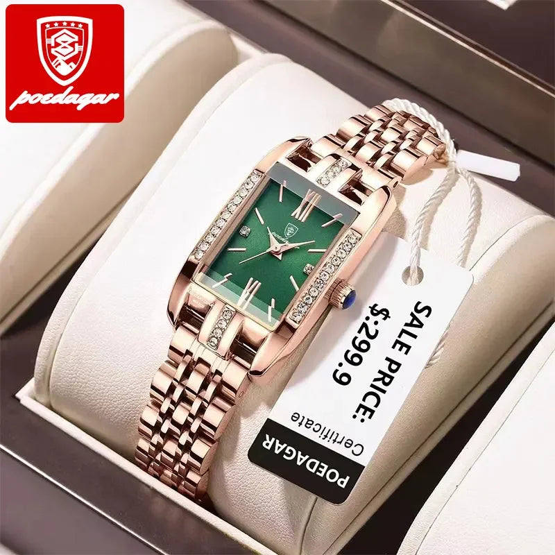 POEDAGAR 365 Women Rotating Watch Quartz Starry Dial Luxury Diamond Leather Strap Fashion Lady Wristwatch