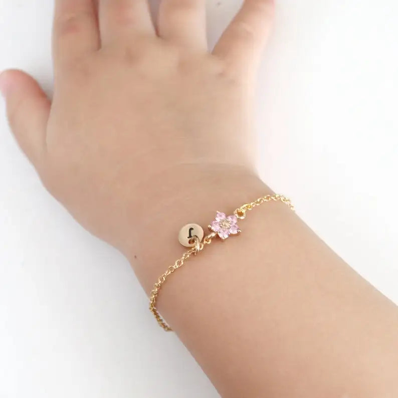 Personalized 18k Gold Stainless Steel Bracelet Flower Girl Bracelet Handmade Jewelry for Girl Gift