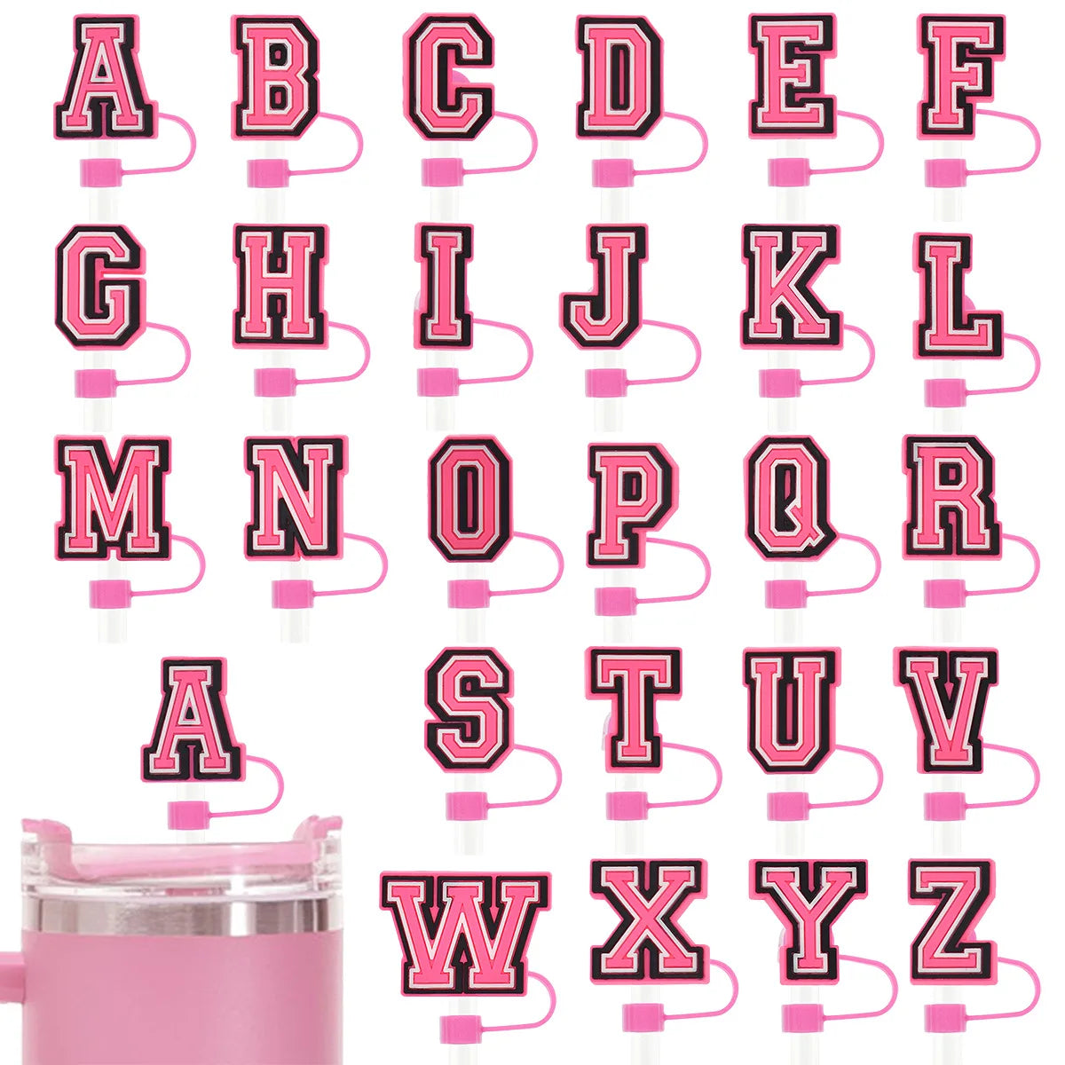 New Custom Tumbler Initial Letter Silicone Straw Cup Cover Topper for 30 & 40 Oz Cup 8mm Tumbler Accessories Straw Tip Cover Cap