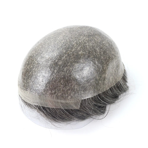 0.08 mm Thin Skin Pu Toupee 1/8" V Loop Hair Prostheses for Men with Knot  India Remy Human Hair Wig for Men