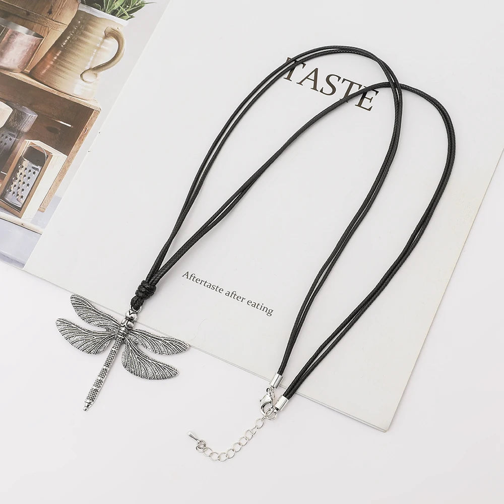 TongLing Bohemian Handmade Animal Jewelry Necklace Antique Silver Dragonfly Pendant Necklace for Daily Life MegaBDM
