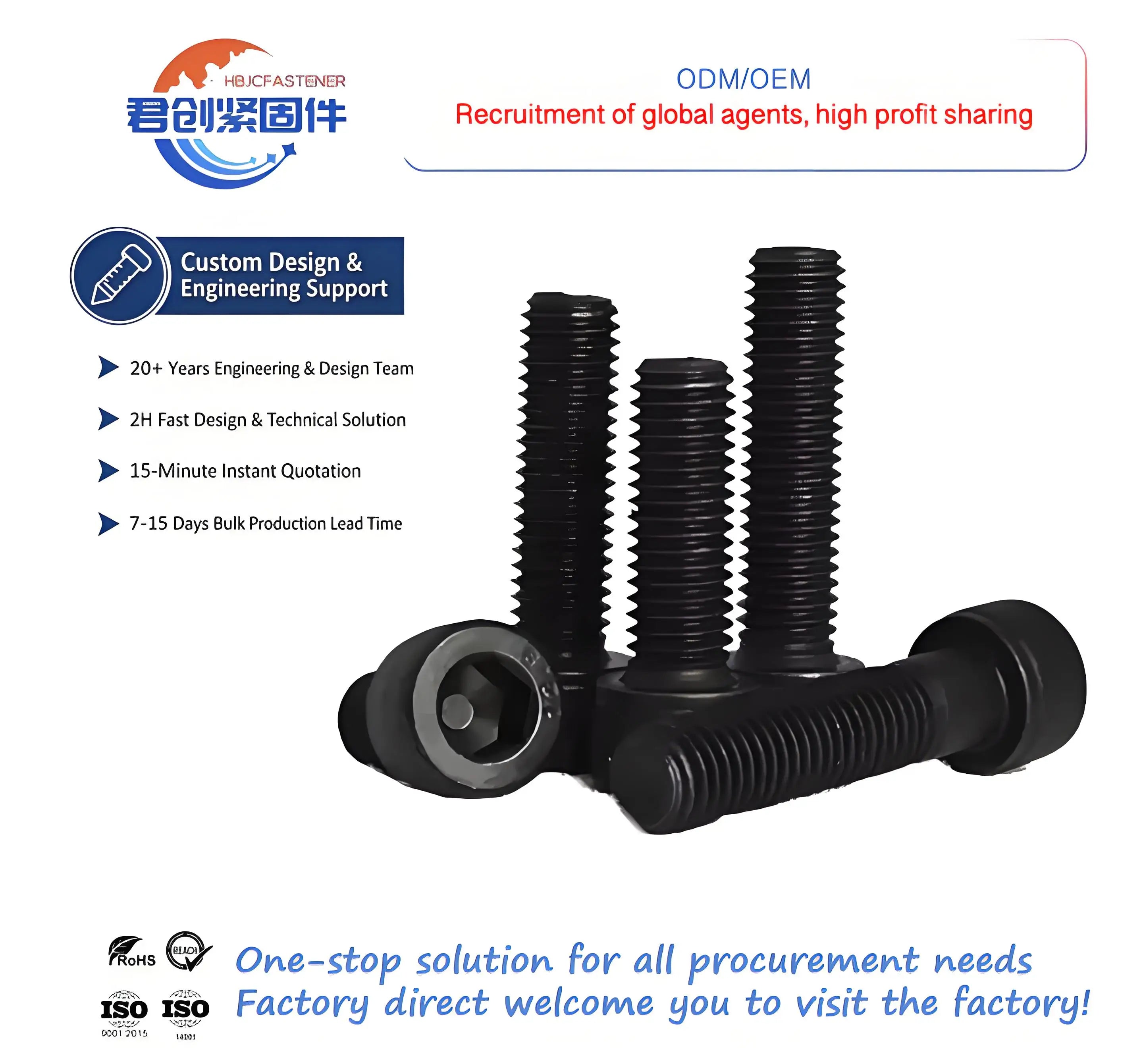Fastening 12.9 Thread ISO Metric Inch Plain Zinc Black Stainless Steel DIN912 Hexagon Socket Head Cap Hexagon Socket Head Cap