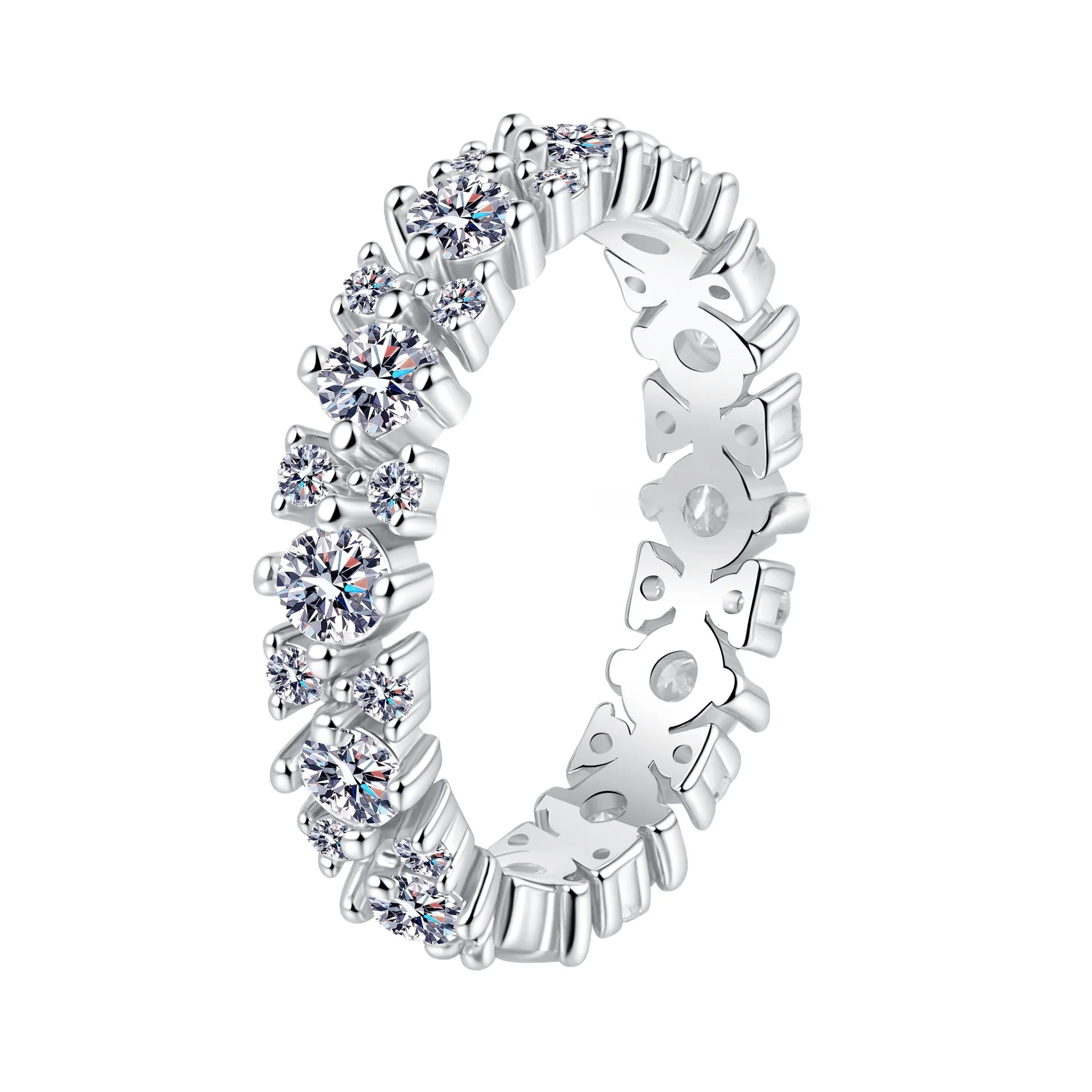 BOCAI 1.56ct Moissanite S925 Silver Rings for Women Plated Platinum Hollow Pattern Lover's Gift Wedding Band Jewelry Wholesale
