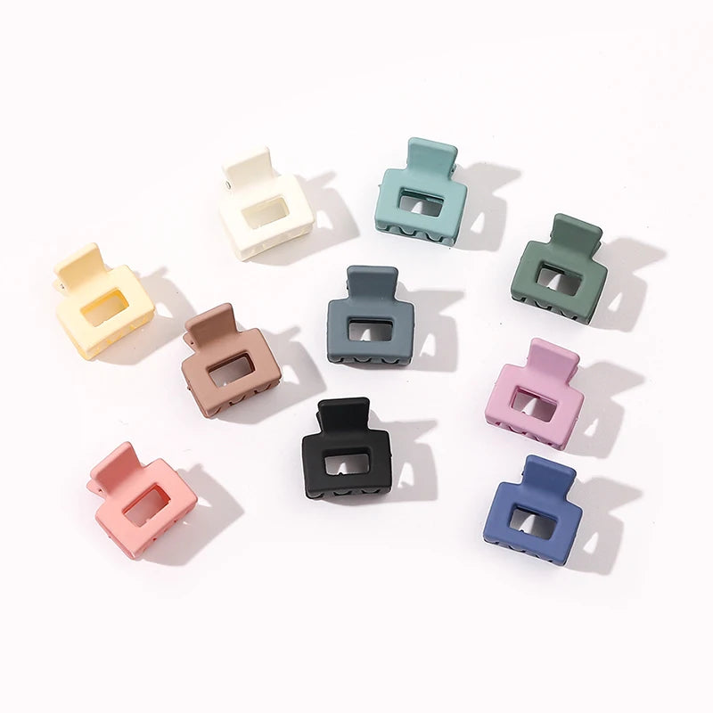 2cm Cute Girls Hair Clip Claw Frosted Solid Color Hollow Small Shark Clip Matte Mini square Hair Claw