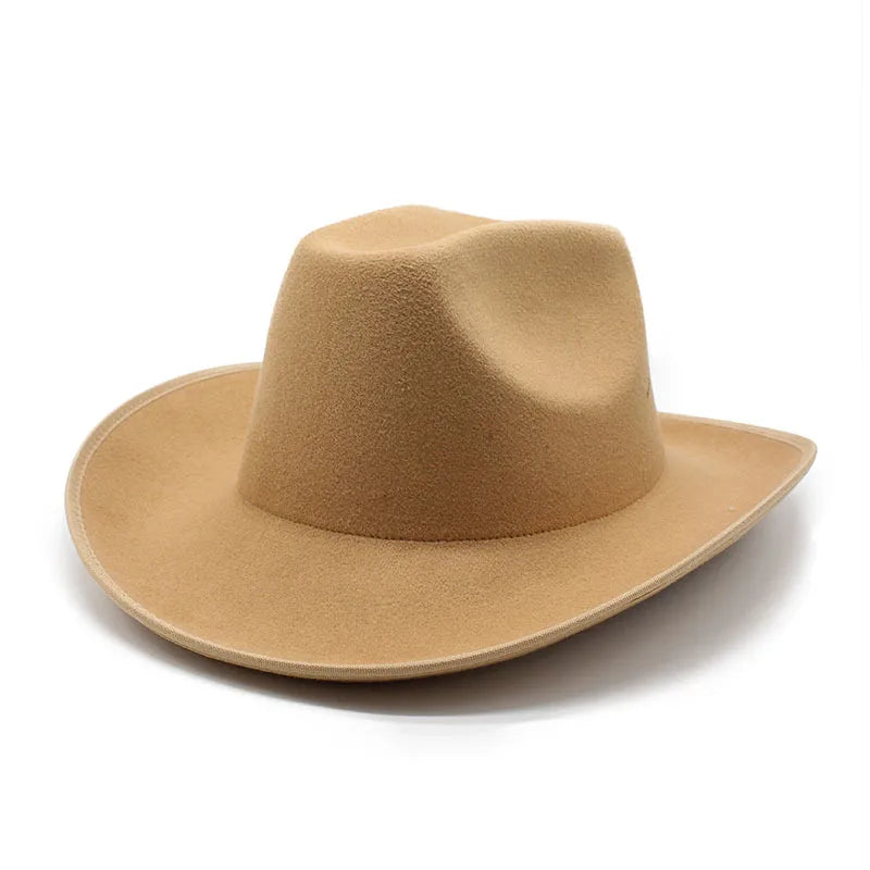 2024 New Designer Wholesale Cowboy Hats Roll up Brim Fedora Hats Wide Brim Wool Felt pink Cowboy Hat Unisex