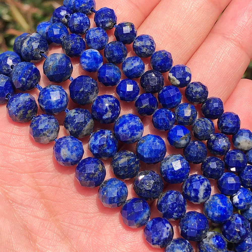 Fashion Round Loose Spacer Beads 6mm/8mm Faceted Natural Lapis Lazuli Stone Blue 7.5'' for Jewelry Making
