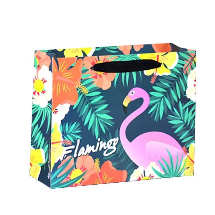 Customized 4c Printed Flower Shopping Carrier Eco-Friendly Art Paper Bag for Clothing and Shoes with Lamination Feature