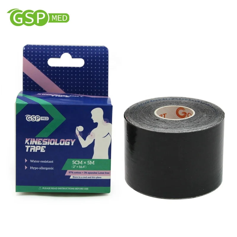 5cm*5m Black Cotton Fabric Elastic K Tape Self-Cut Kinesiology Tape Custom Tape Kinesiology Gym Accessories