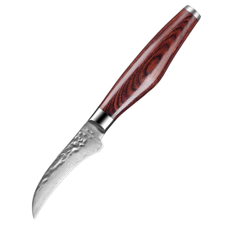 3 Inch Full Tang Forged Damascus Steel Kitchen Knife Birds Beak Paring Tourne Peeling for Potatoes Fruit Quality Fruit Knives