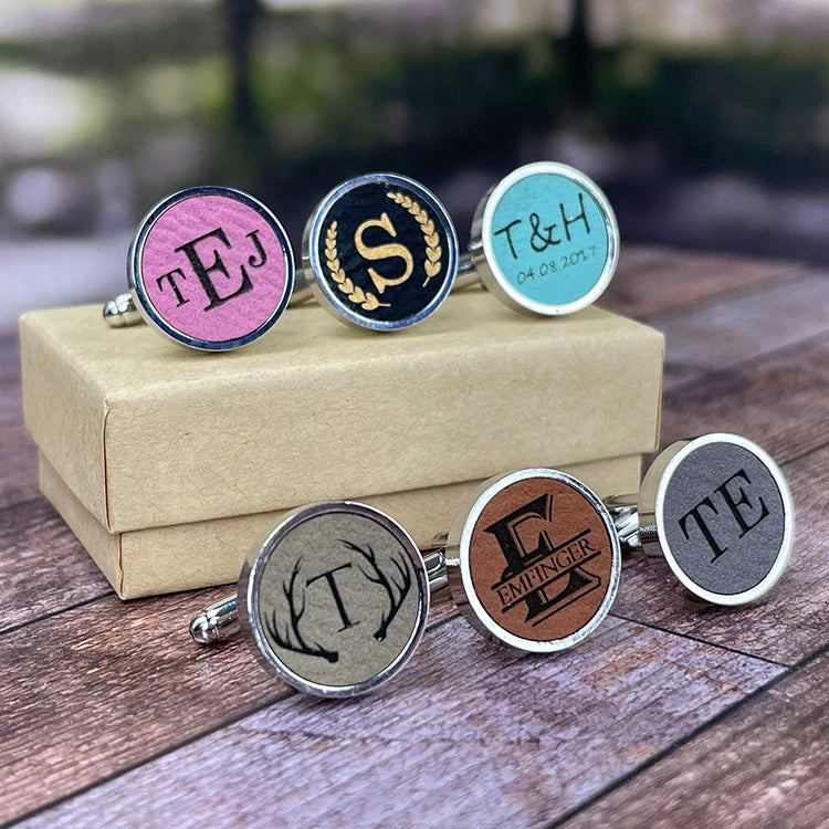 Personalized Cufflinks Laserable Leatherette Wedding Cufflink for Men Custom Engraving Cufflink
