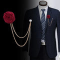 Groom and Groomsmen Wedding Corsage Fabric Handmade Rose Brooch Tassel Chain Men's Suit Accessories