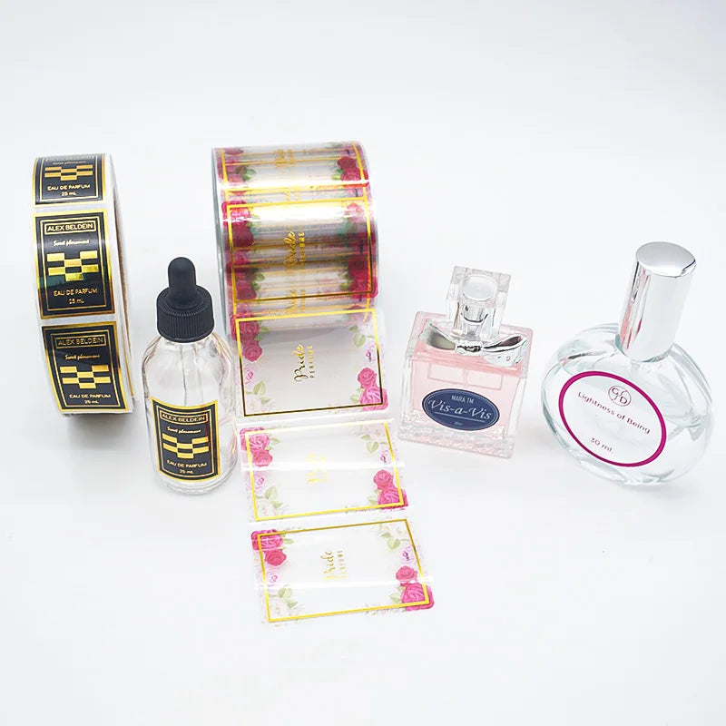 Custom Waterproof Vinyl Adhesive Transparent Label Perfume Logo Sticker