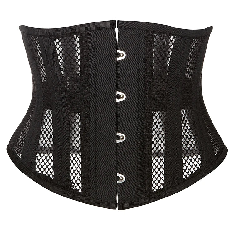 Women's Underbust Corset 24 Steel Bones Short Torso Breathable Mesh Waist Trainer Shaper Cincher Body Shaping Crocheted Hollow