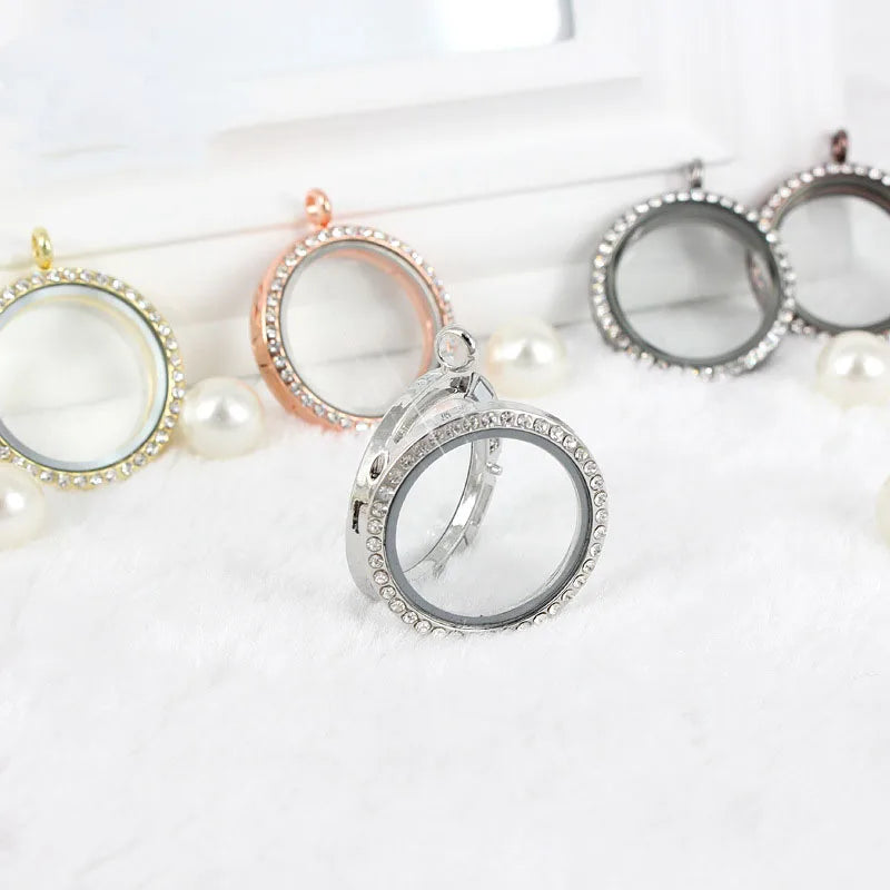 2022 DIY Locket Designs DIY Charm Rhinestone Pendant Round Floating Locket 30mm Diameter