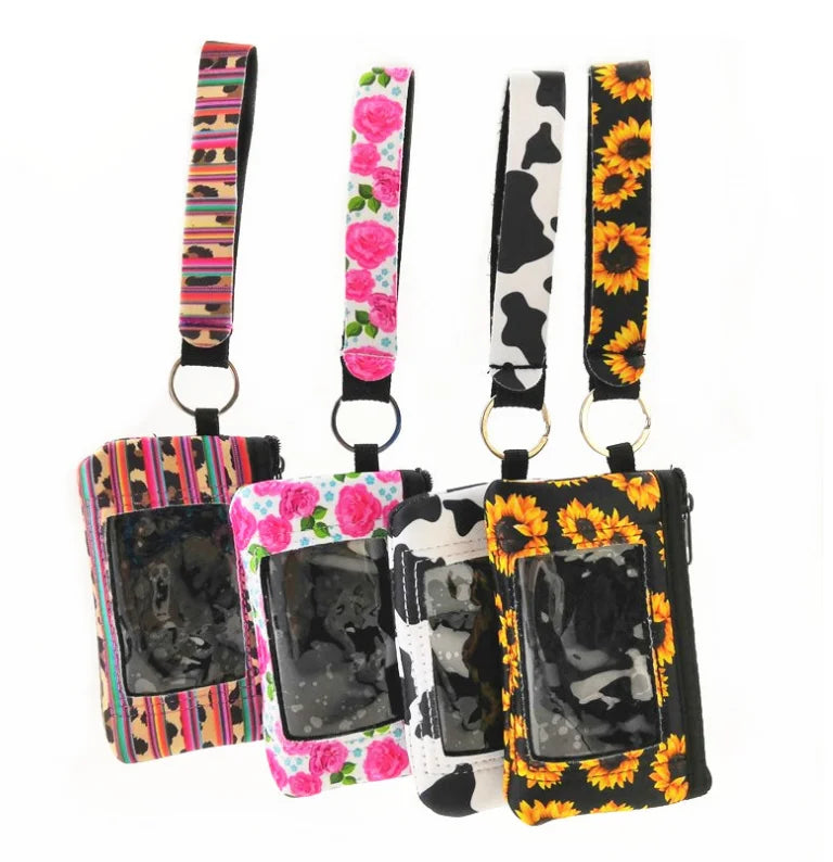 Custom Stock Cheap Popular Neoprene & PVC Card Pouch Cute Wristlet Wallet Key Chain
