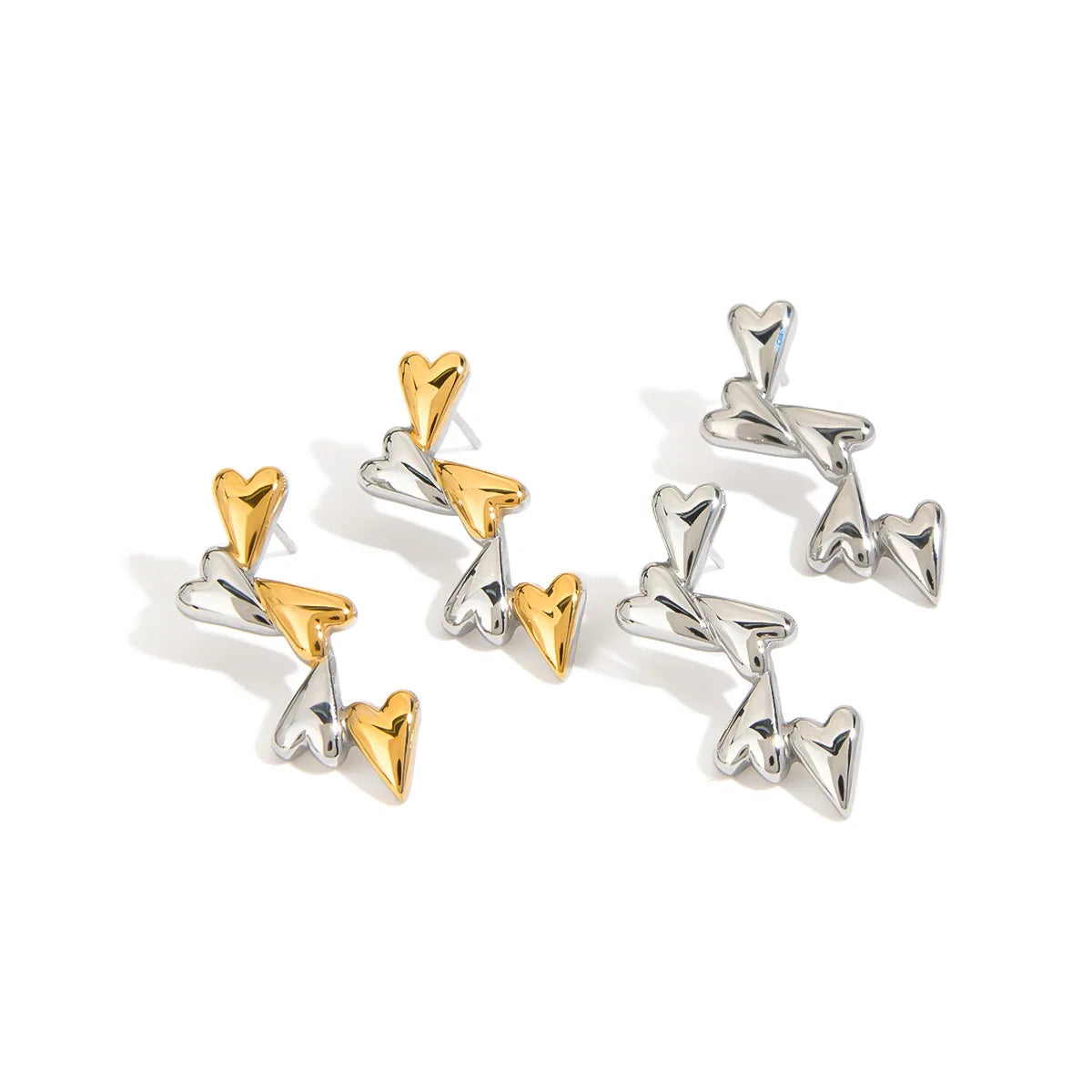 N&S Trendy 18K Gold Stainless Steel Gold and Silver Drop Earrings Love Patchwork Design for Gift