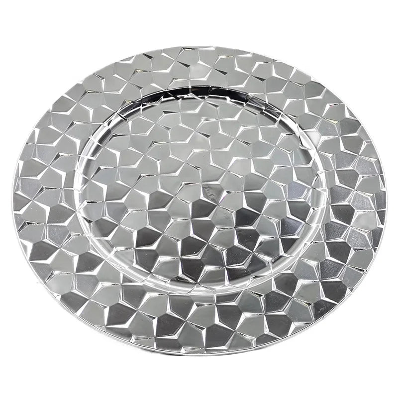 Mosaic Gold Silver Dinner Charger Plate Table Decoration Wedding Banquet Catering Round Plastic Charger Plates Bulk