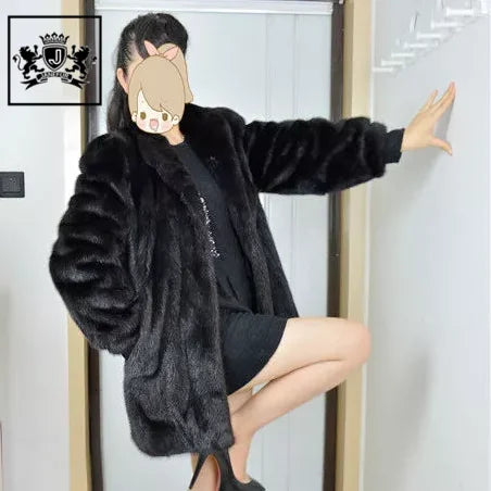 Janefur Design Winter Lady's Fashion 100% Real Mink Fur Jacket Modern Black Women Genuine Fur Long Mink Fur Coat