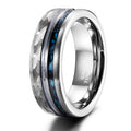 OAHLAN Fashion Male Jewelry 8mm Antler Ring Crushed Turquoise Metal Inlay Hammered Silver Tungsten Carbide Rings for Men
