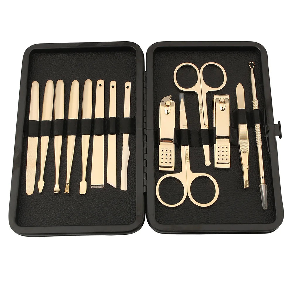 Luxury Gold Color Nail Cutter Men Women 14pcs Manicure Pedicure Set Wedding Gift