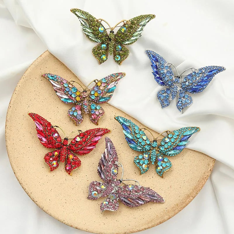 Western Fashion Women Scarf Badge Pins Diy Garment Ornament Elegant Insects Corsage Crystal Rhinestones butterfly Lapel Brooch