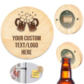 Wholesale Custom Design Logo Coaster Round Wood Beer Opener Wooden Beer Bottle Opener with Magnet