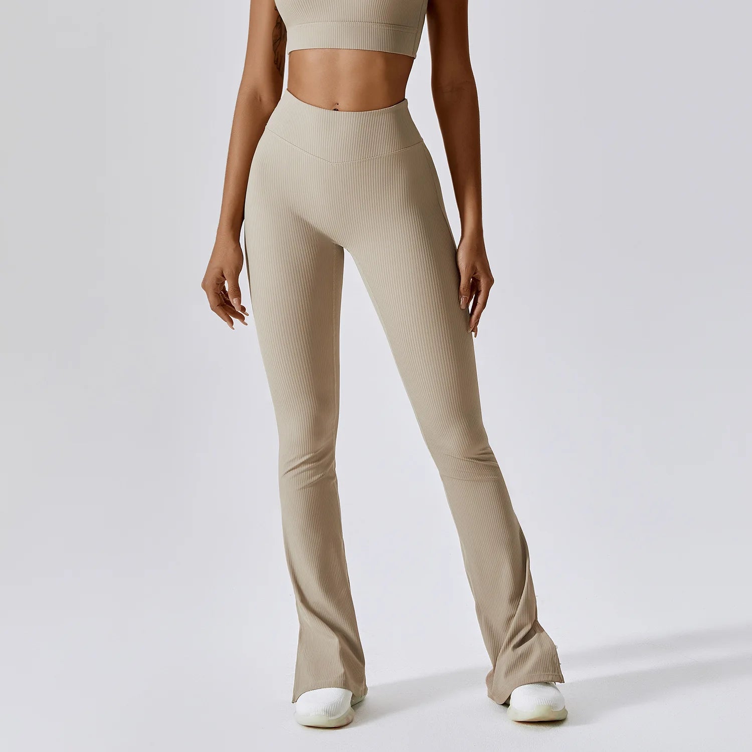 Gym Wear Manufacturer High Rise No Front Seam Custom Brand Active Flare Leggings